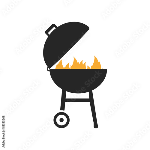 Bbq grill and fire. Barbecue poster. Vector illustration.