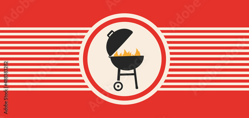 Bbq grill and fire. Barbecue poster. Vector illustration.