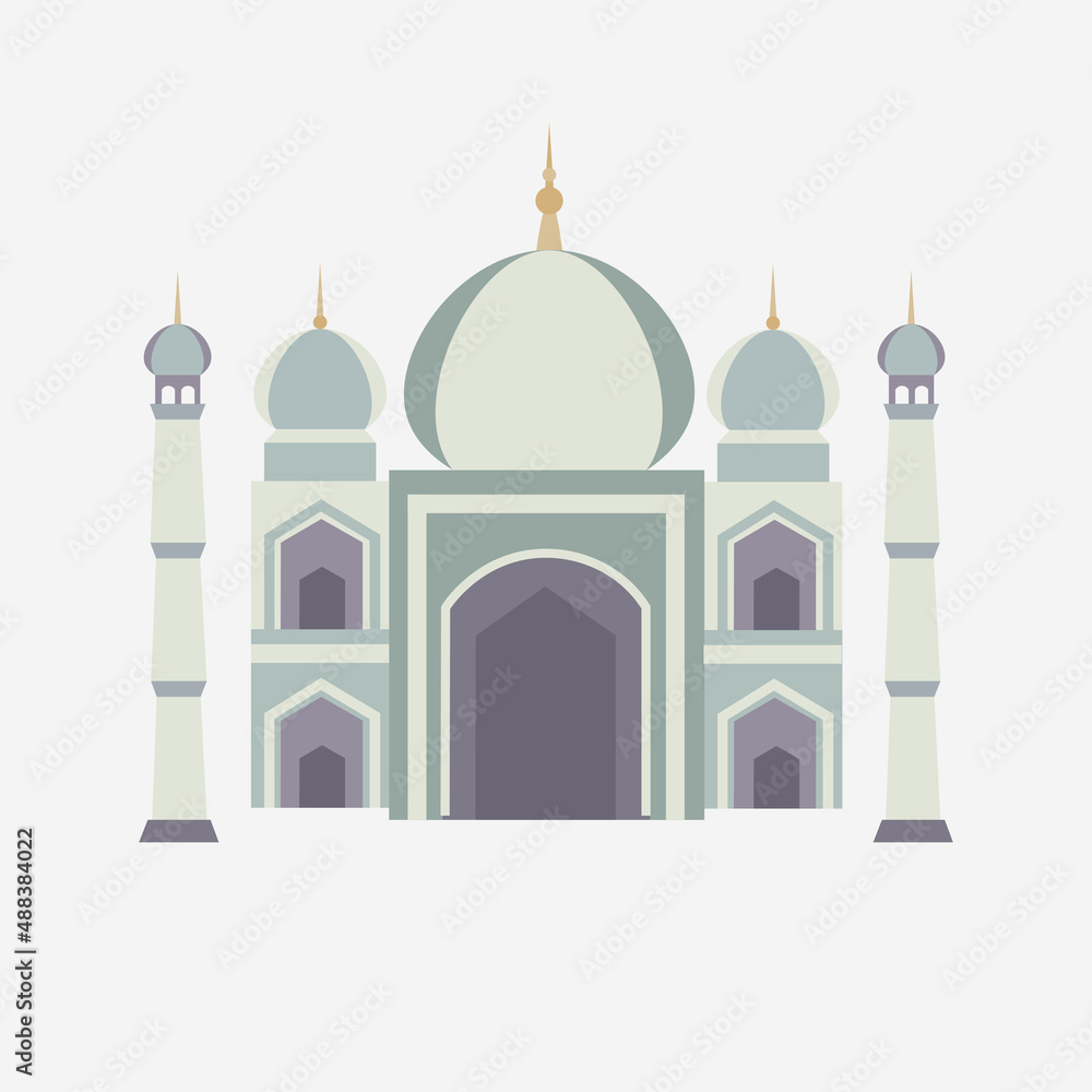 Elegant islamic mosque white background. Vector temple in flat style.