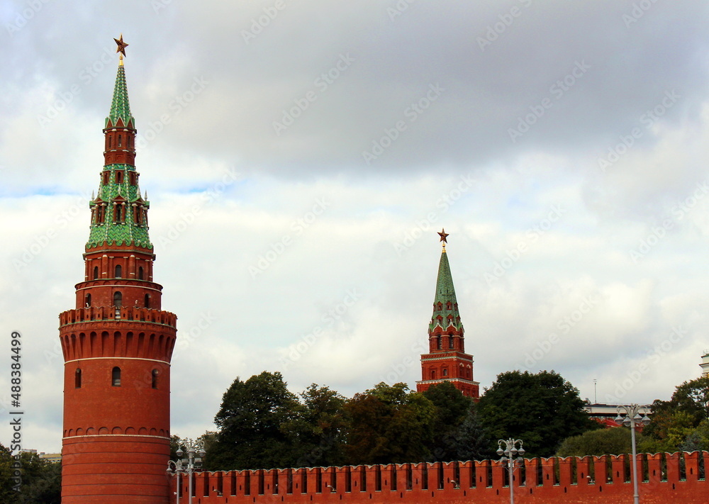 Walls and towers of the Moscow Kremlin. View of the main object of power in Russia. Walls and towers of the Moscow Kremlin. View of the main object of power in Russia.