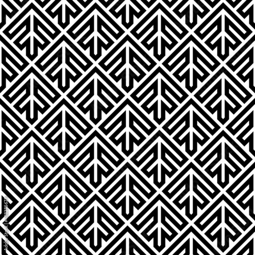 Seamless arrows pattern. Repeated arrowhead shapes background. Squama ornament. Scales image. Ancient window tracery motif. Ethnic embroidery wallpaper. Digital paper for textile print. Vector art.