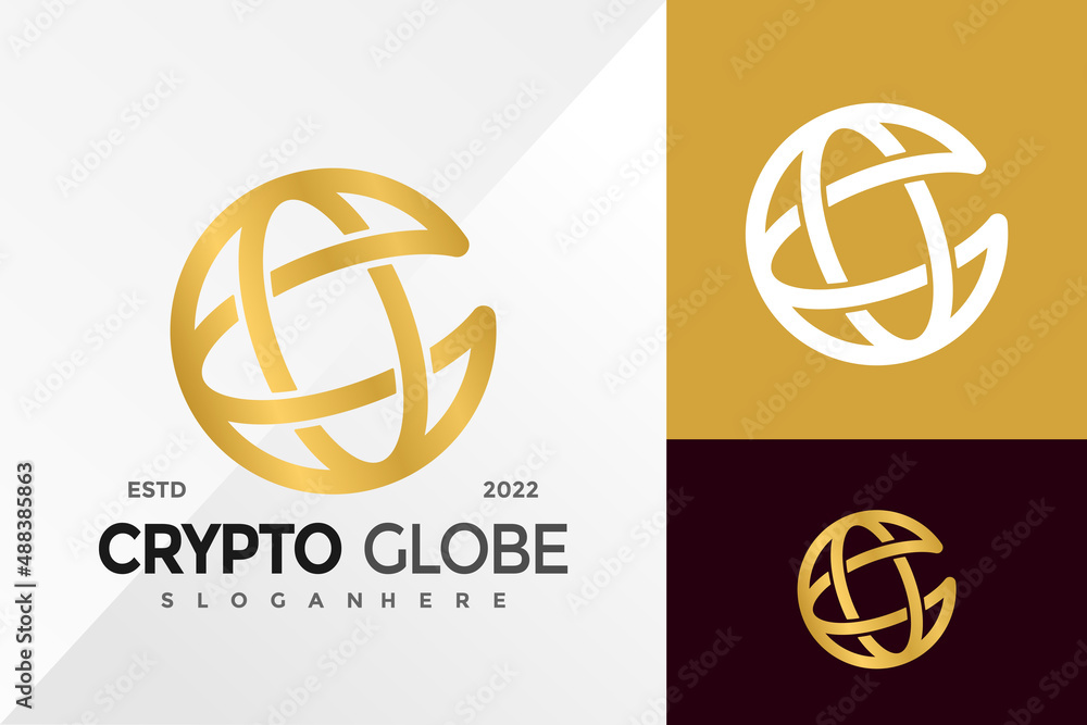 Obraz premium C Letter Crypto Globe Logo Design Vector illustration template