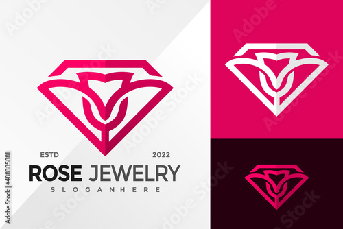 Diamond Rose Jewelry Logo Design Vector illustration template
