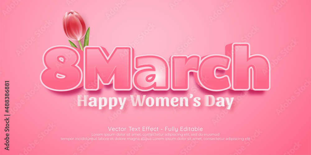 Beautiful 8 march womens day with editable text on 3d style pink background