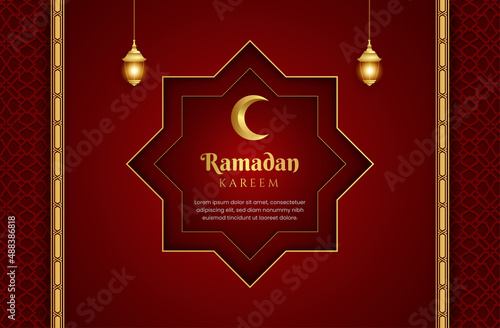Luxury red ramadan background template Premium Vector