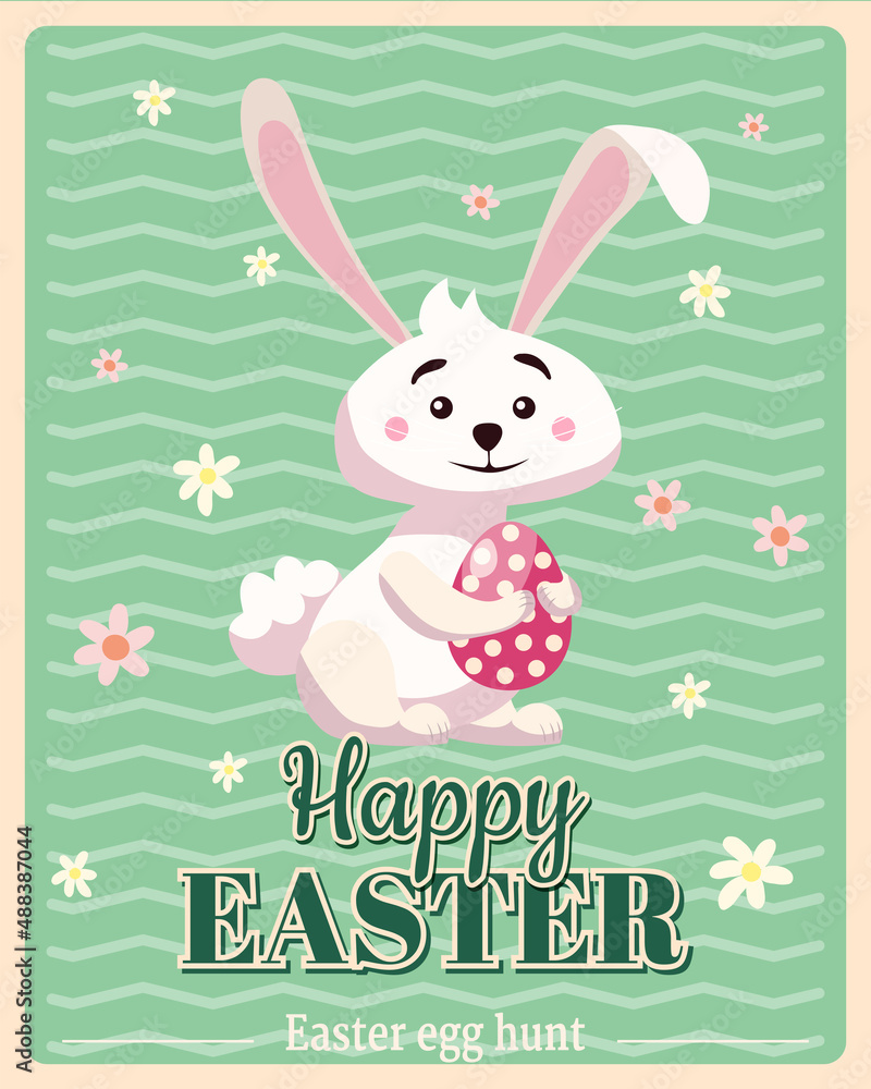 Happy Easter poster retro. Greeting card with rabbit, bunny, egg. Vector illustration vintage Happy Easter poster retro. Greeting card with rabbit, bunny, egg. Vector illustration vintage