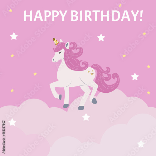 Unicorn curly birthday card