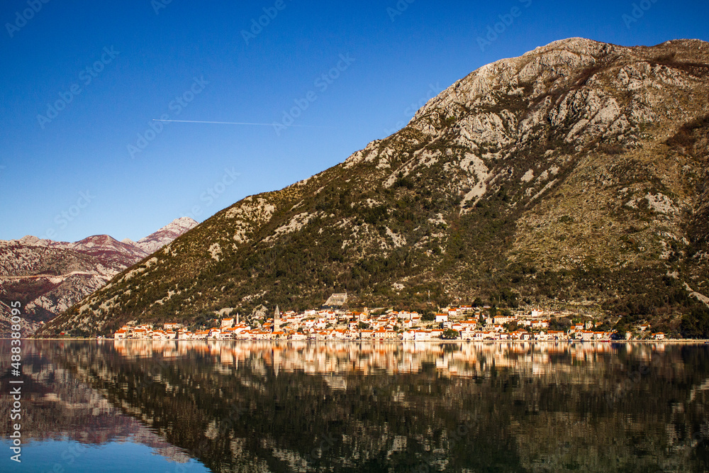 View from the water of Kotor Old Town, Montenegro