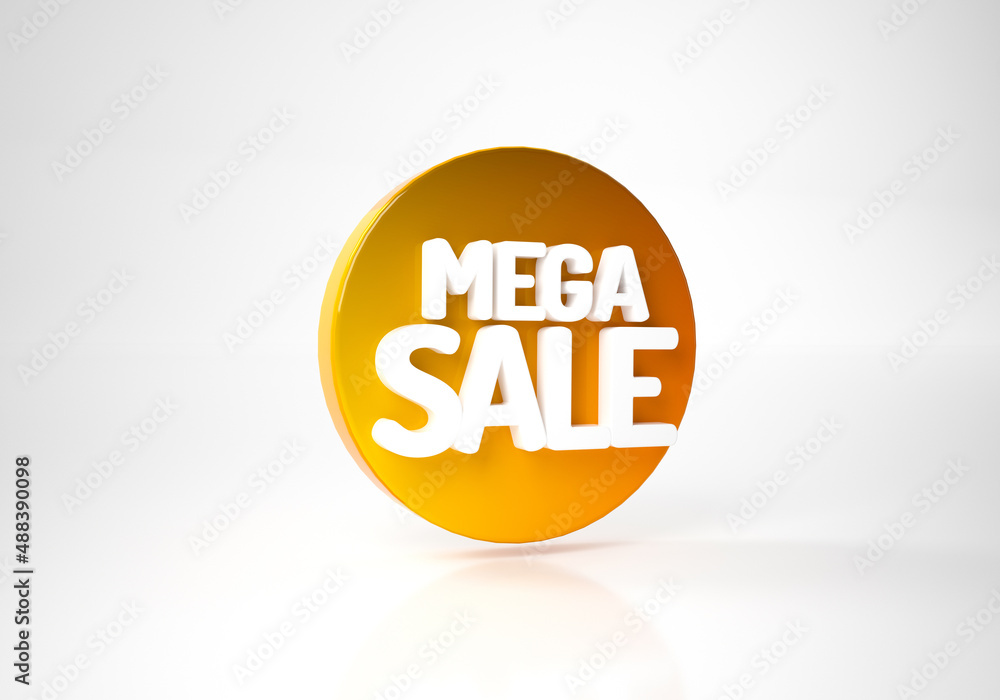 Mega sale 3d text banner sales discount. 3d render graphic tag label isolated on white background Mega sale 3d text banner sales discount. 3d render graphic tag label isolated on white background