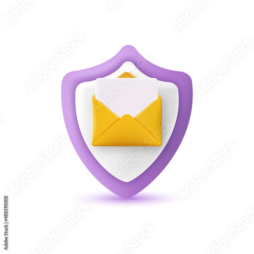 3d mail with shield security concept. Vector