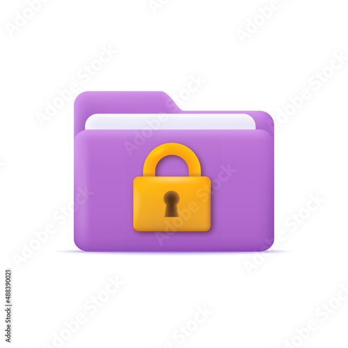3d folder with locked padlock security concept. Vector