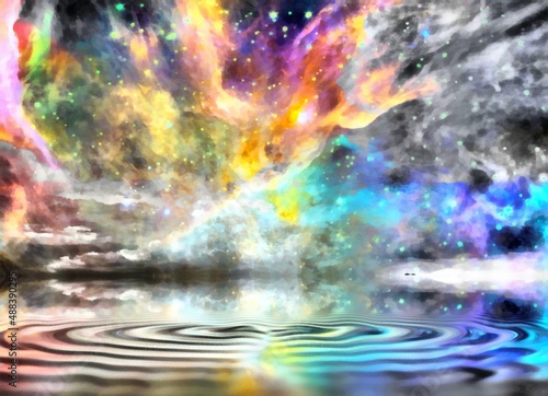 Vivid universe, ripples on water surface