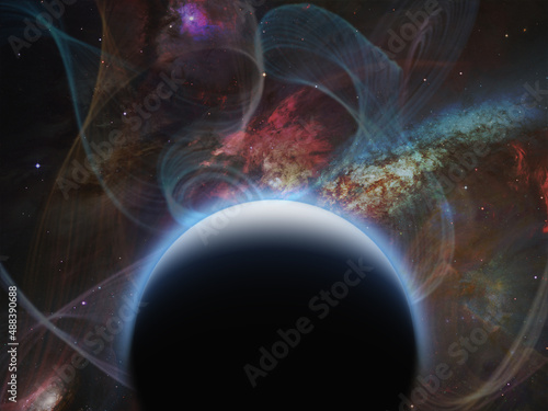Planet with nebulos filaments photo