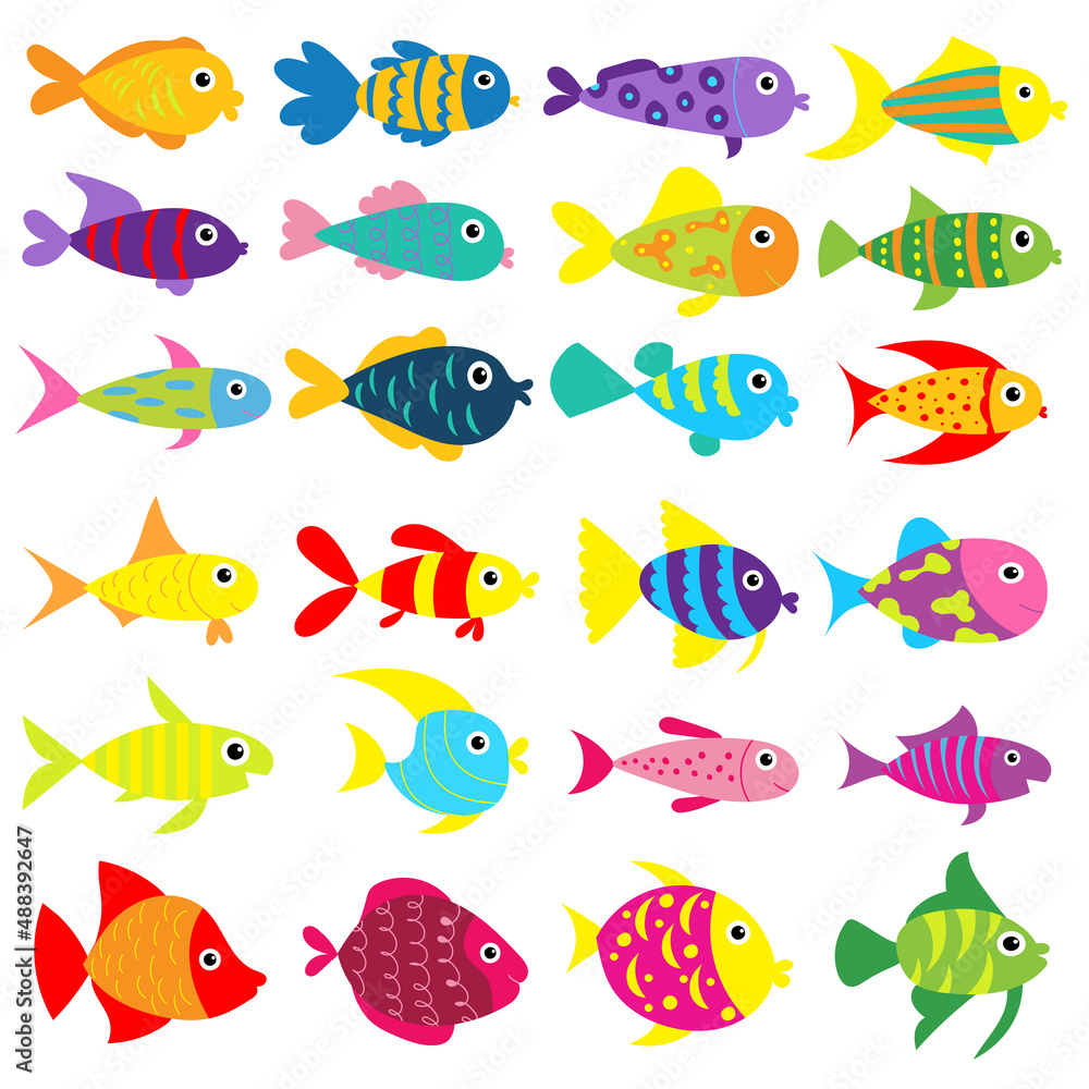 fish set flat design , cartoon , isolated vector Stock Vector | Adobe Stock