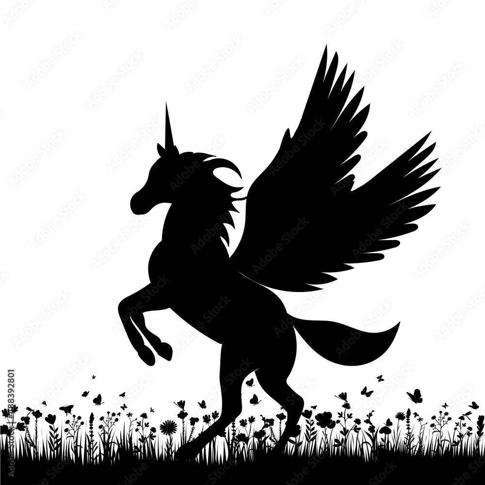 pegasus silhouette on white background, isolated vector