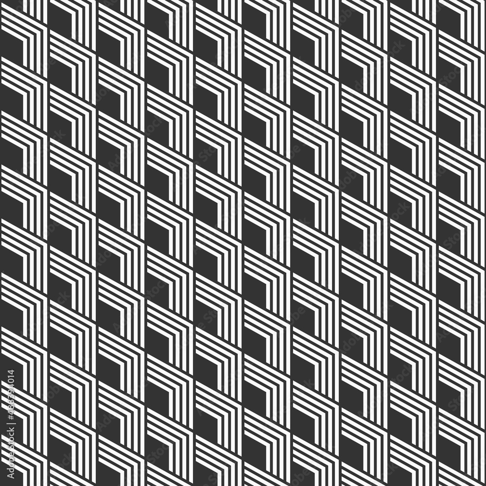 Vector seamless pattern with striped rhombuses. Modern stylish texture. Geometric striped ornament. Black and white background.