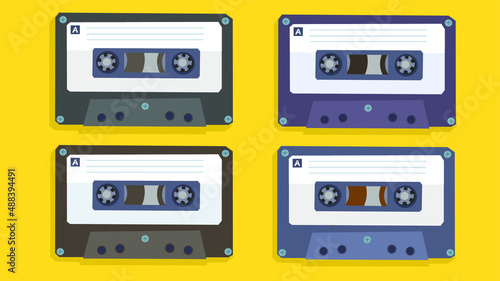 The 80s, Cassette tape collection.
Vector flat illustration, EPS 10.
