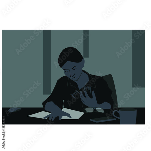 Chest pain Icon stock illustration. The icon depicts the young businesswoman having chest and heart pain.