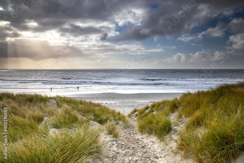 path to the sea at windy sunset