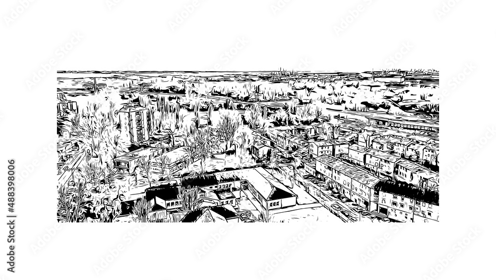Building view with landmark of Mestre is the most populated borough in Italy. Hand drawn sketch illustration in vector. Building view with landmark of Mestre is the most populated borough in Italy. Hand drawn sketch illustration in vector.
