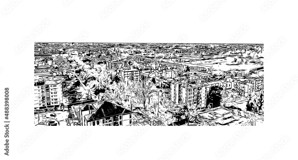 Building view with landmark of Mestre is the most populated borough in Italy. Hand drawn sketch illustration in vector. Building view with landmark of Mestre is the most populated borough in Italy. Hand drawn sketch illustration in vector.