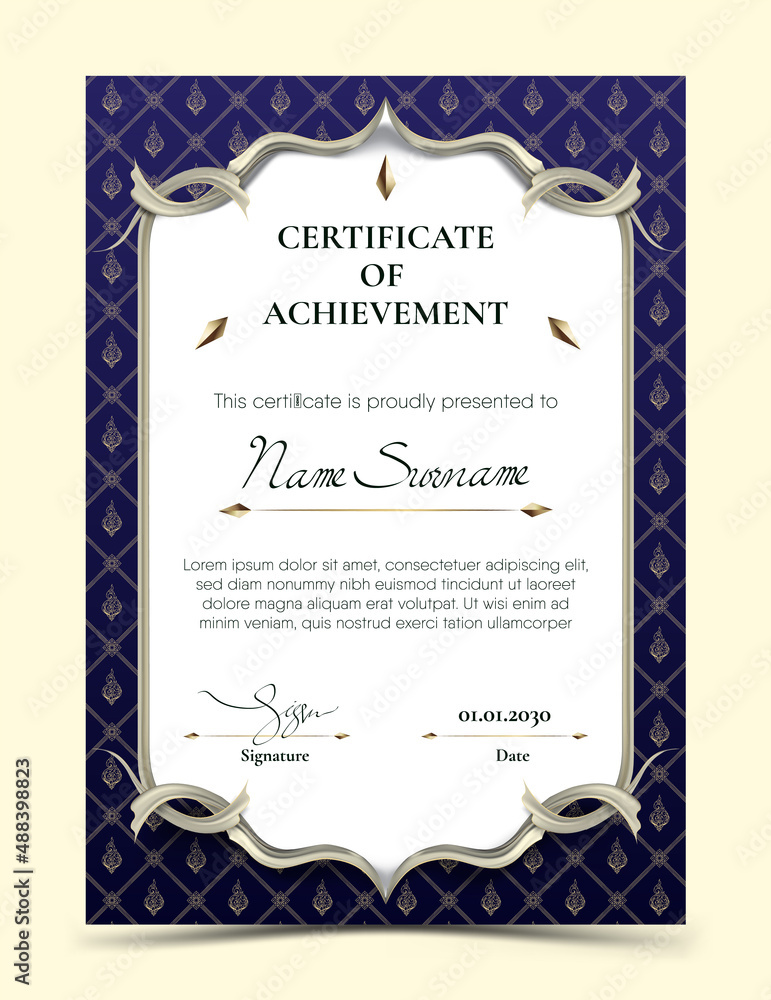 Certificate of Recognition template on Thai pattern background