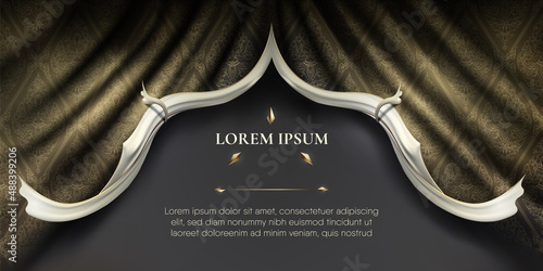 White smooth rip curl edges on wavy silk fabric curtain thai pattern background. Premium Vector