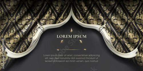 White smooth rip curl edges on wavy silk fabric curtain thai pattern background. Premium Vector