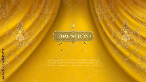 Traditional Thai male angel on yellow curtain
