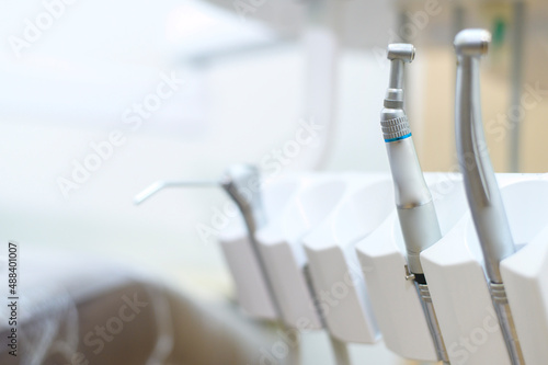 Close up dental tools in dental clinic , health care concept