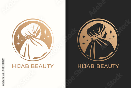 Feminine beauty woman hijab logo and icon template