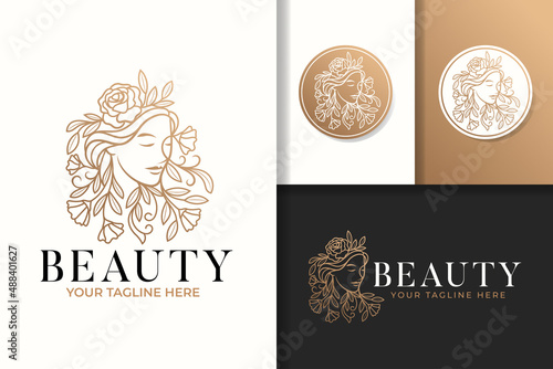 Feminine woman beauty natural logo and icon vector template