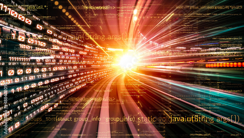 Fototapeta kuchenna Software development, application programming code and tacit computer coding . Concept of smart digital transformation and technology disruption that changes global trends in new information era .