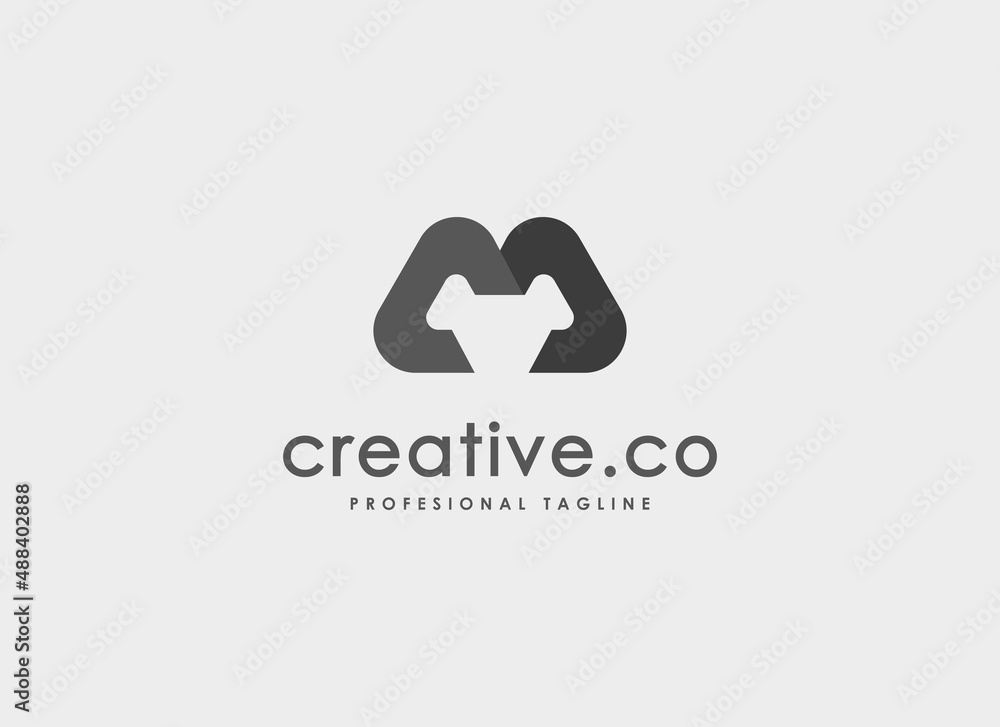 Initial Letter M Logo. Geometric Shape M with Negative Space Dog Icon Origami Style isolated on White Background. Usable for Business Logo and Branding. Flat Vector Logo Design Template Elements Initial Letter M Logo. Geometric Shape M with Negative Space Dog Icon Origami Style isolated on White Background. Usable for Business Logo and Branding. Flat Vector Logo Design Template Elements