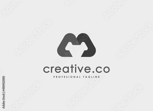Initial Letter M Logo. Geometric Shape M with Negative Space Dog Icon Origami Style isolated on White Background. Usable for Business Logo and Branding. Flat Vector Logo Design Template Elements