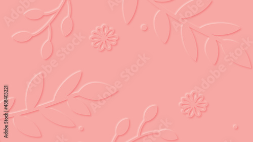 Modern pink spring background. 3d vector design of branches and flowers in pastel colors.