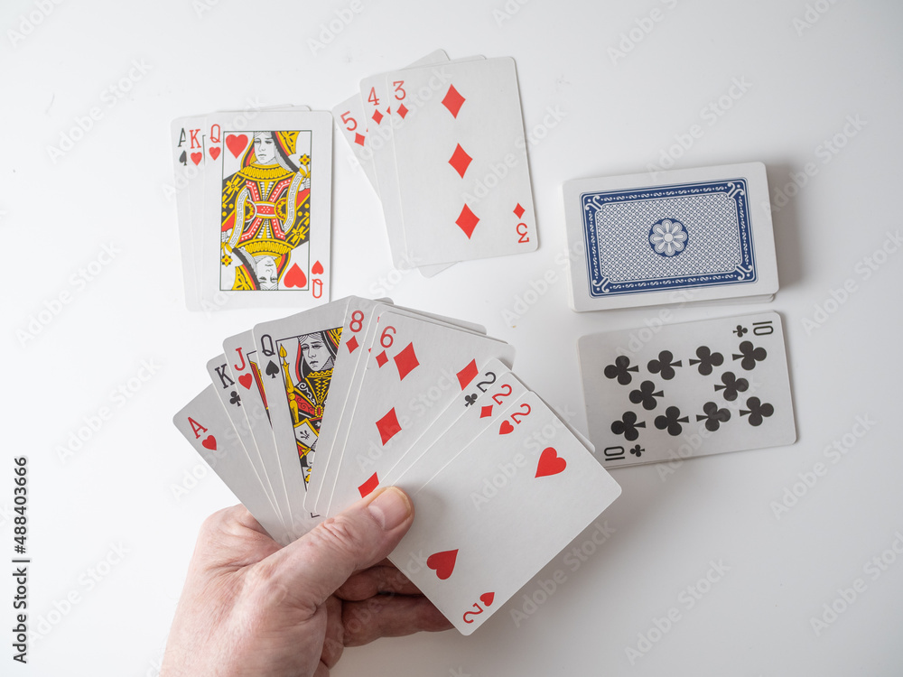 Gin Rummy the winning hand with the deck , discard pile and second