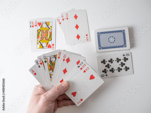 Gin Rummy the winning hand with the deck , discard pile and second player cards photo