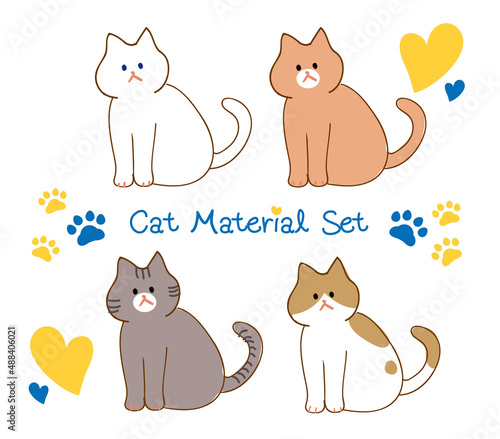 A set of cute cats with cat paws. Cartoon cats of various colors