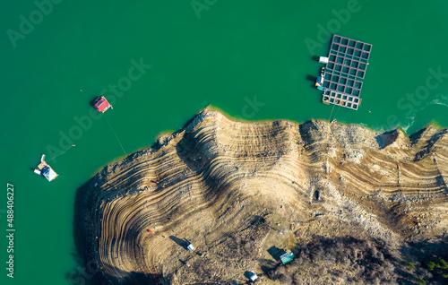 Aerial view of lake shore