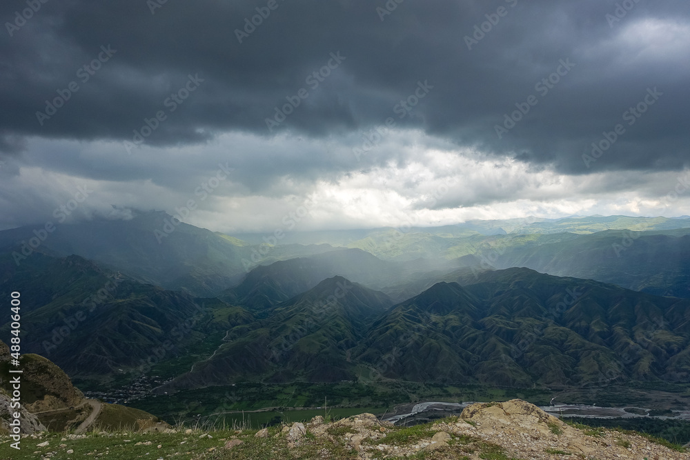Beautiful breathtaking view of the mountains during a thunderstorm in Dagestan, Caucasus Russia Beautiful breathtaking view of the mountains during a thunderstorm in Dagestan, Caucasus Russia
