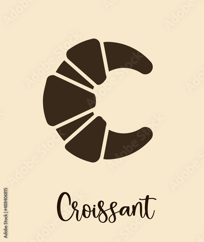 Croissant vector icon. Pastry french croissant flat breakfast bakery icon.