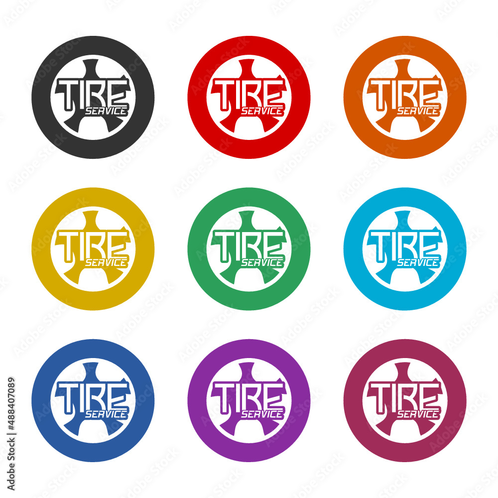 Tire service icon or logo, color set