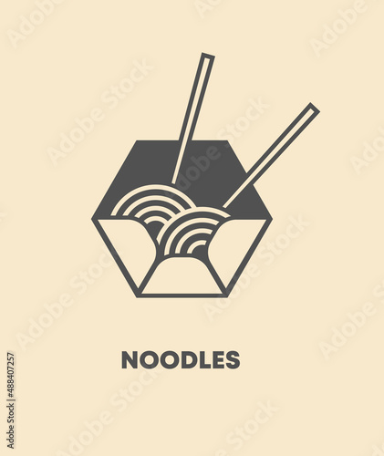 Noodle box logo template. Chinese food vector design. Ramen noodles illustration