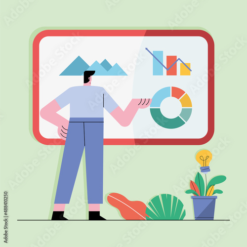 Innovative man with statistics