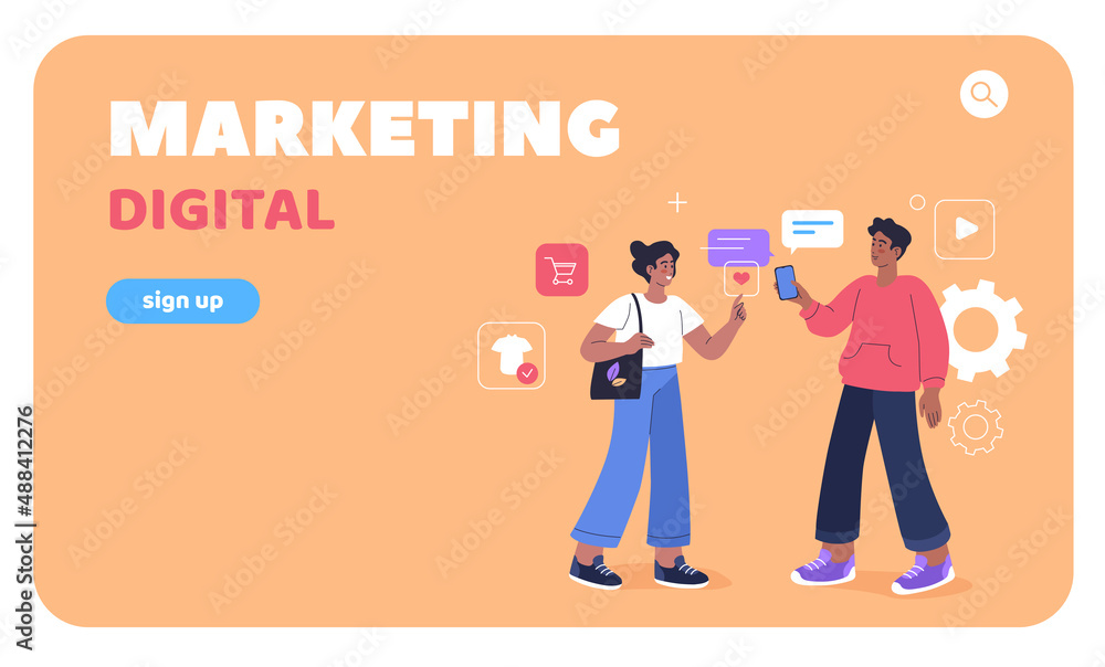 Digital marketing online web site template illustration Digital marketing online web site template illustration