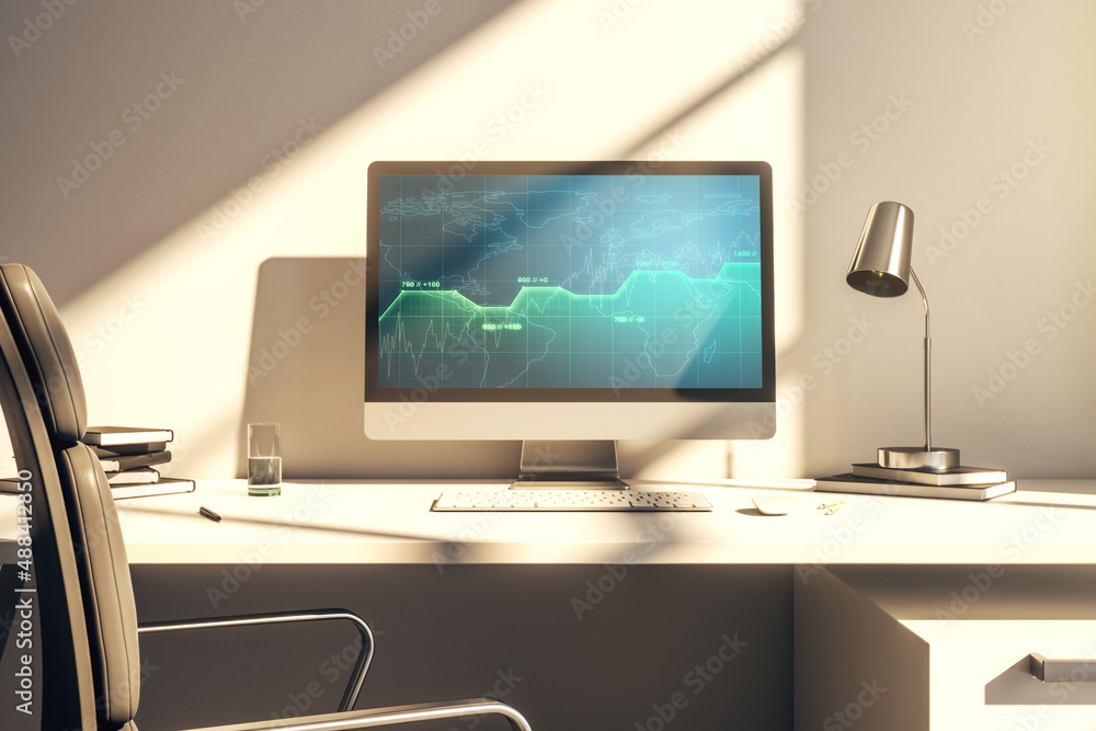 Naklejka premium Abstract creative stats data concept on modern laptop screen. 3D Rendering