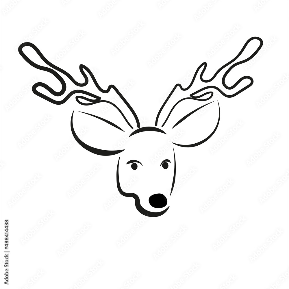 Deer Head Icon Logo, vector image in line art style. Black sketch isolated on white background Deer Head Icon Logo, vector image in line art style. Black sketch isolated on white background