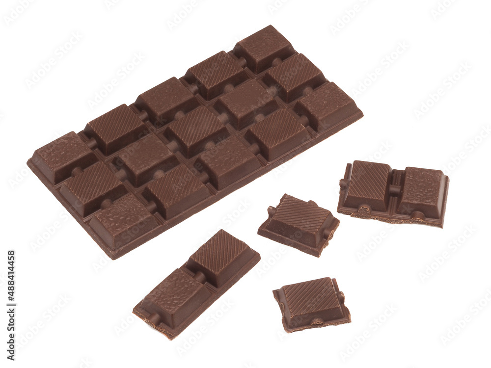One dark chocolate bar on white background One dark chocolate bar on white background