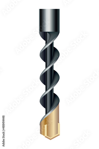 Drill bit of steel or other metal twist shape. Professional nozzle for drill hammer or screwdriver. Vector icon isolated on white background